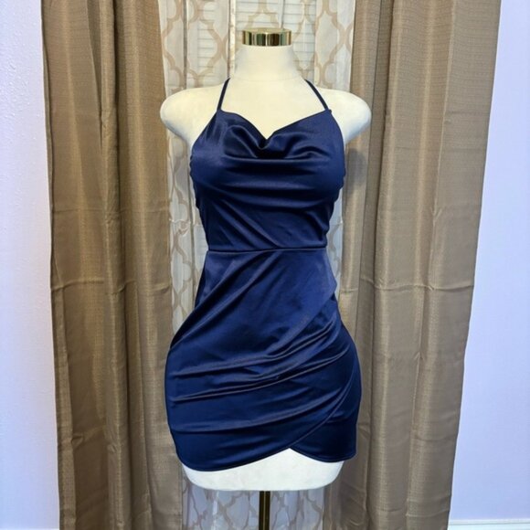 Elegant Navy Blue Halter Dress - Picture 1 of 3